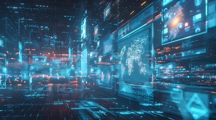 Futuristic Cyber Cityscape with Blockchain Powered Digital Art and NFT Commerce