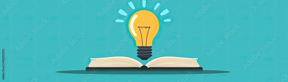 Poster An innovative concept of knowledge with a book and a light bulb symbolizing ideas and learning.