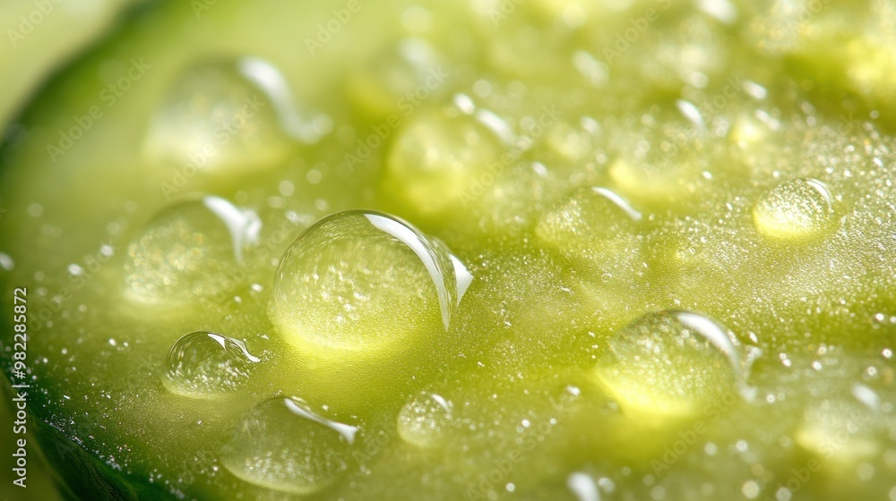 Poster Close-up of Dewy Cucumber Slice