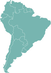 Highlighted detailed blank flat political map of South (Latin) American continent on isolated background