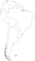 Highlighted detailed blank flat political map of South (Latin) American continent on isolated background