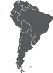 Highlighted detailed blank flat political map of South (Latin) American continent on isolated background