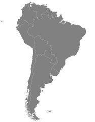 Highlighted detailed blank flat political map of South (Latin) American continent on isolated background