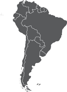 Highlighted detailed blank flat political map of South (Latin) American continent on isolated background