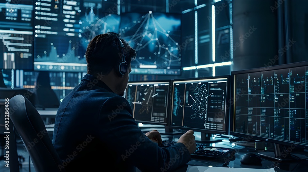 Poster corporate it department implementing cybersecurity protocols and conducting vulnerability assessment