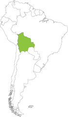 Highlighted map of BOLIVIA inside detailed blank flat political map of South (Latin) American continent on isolated background
