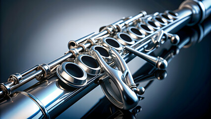 Fototapeta premium Close-up image of a shiny clarinet musical instrument, music, woodwind, instrument, symphony, jazz, orchestra, musician, performance