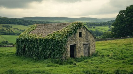 Obraz premium Stone Barn Covered in Ivy