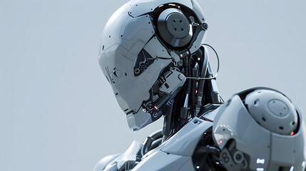 Fototapeta premium The robot, the android, is ready to perform work functions. AI Generated