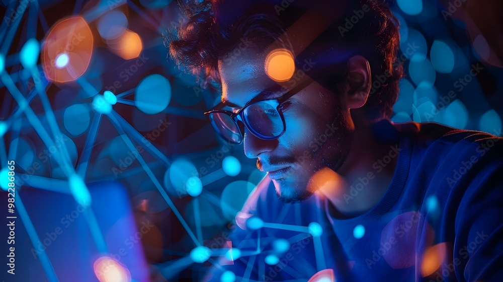 Poster ethical hacker scrutinizing cybersecurity network defenses and vulnerabilities