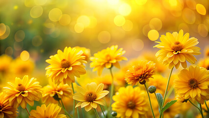 Fototapeta premium Beautiful yellow flowers with a blurred background and bokeh, perfect for autumn or summer festivals, yellow flowers