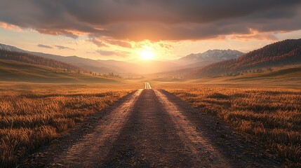 Naklejka premium Camino de Santiago, with vibrant fields as the background