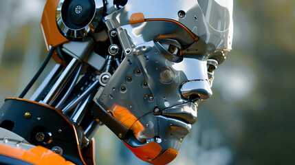 Fototapeta premium The robot, the android, is ready to perform work functions. AI Generated