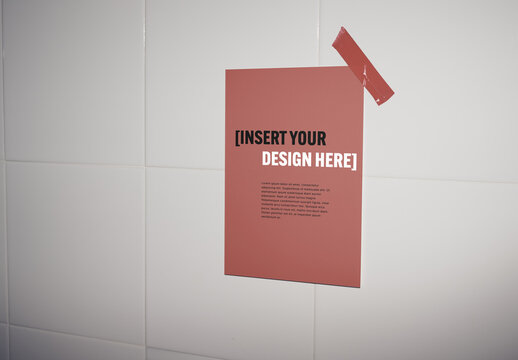 Customizable PSD mockup din a4 paper hanging on white wall