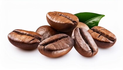 Obraz premium Roasted Coffe beans, many angles view side top front group slice cut on white isolated background