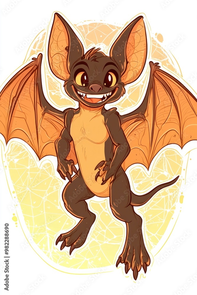 Sticker Adorable Cartoon Bat with Big Eyes and a Wide Grin