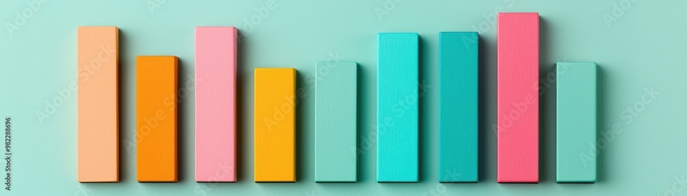 Poster a vibrant bar chart illustration featuring colorful bars on a soft turquoise background, ideal for d