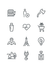 Ax axe hatchet, Bungalow stilt, Cabbage, set of icons for web design, vector illustration