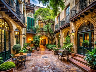 Fototapeta premium Vintage-inspired architecture, ornate ironwork, and picturesque courtyards adorn the historic district, where upscale