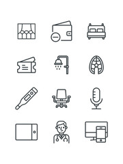 Bedside Table, Beet, Card edit, Cinema hall, set of icons for web design, vector illustration