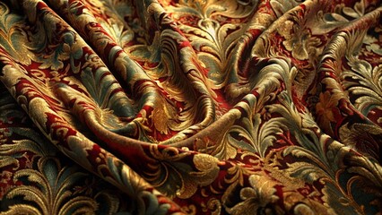 Fototapeta premium Luxurious ornate fabric with intricate floral patterns in rich colors
