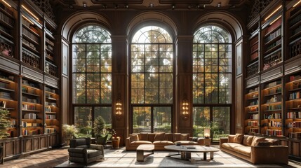 Grand Library with Autumnal Views