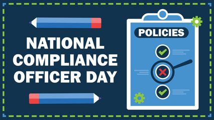 Fototapeta premium National Compliance Officer Day vector banner design with geometric shapes and vibrant colors on a horizontal background.