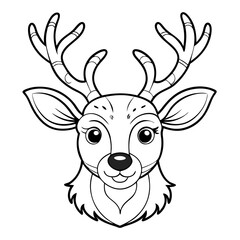Reindeer head doodle style outline for Christmas illustration