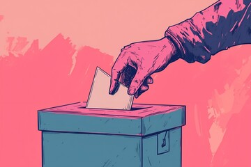 Vibrant Voting Hand Illustration with Ballot Box