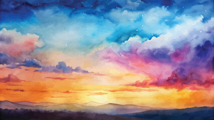 Abstract Watercolor Gradient Sky Painting