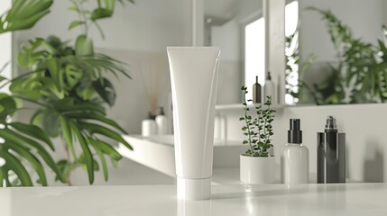 mockup of beauty fashion cosmetic makeup bottle, white background, decor concept