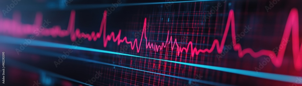 Poster a vibrant heartbeat graph displaying dynamic waveforms in bright pink and blue tones, symbolizing li