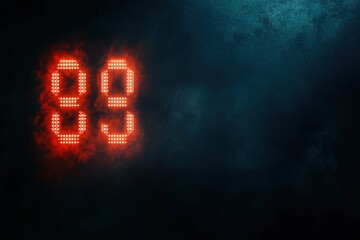 Red digital numbers 99 on dark smoky background