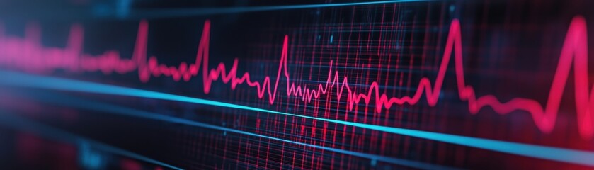 A vibrant heartbeat graph displaying dynamic waveforms in bright pink and blue tones, symbolizing life and vitality.