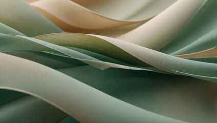 Obraz premium an abstract background using flowing, ribbon-like shapes with a gradient from light sage green to soft beige. The balance of colors should feel organic and natural