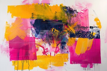 Abstract multicolor painting wtih grunge texture on canvas. Artwork mix brush stroke, splash color and oil, acrylic paint element. Modern contemporary art for wallpaper background