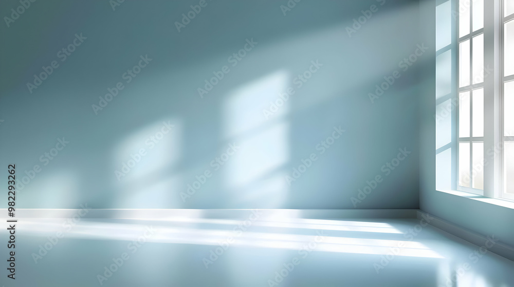 Wall mural a 3d render of a room with a window and sunlight streaming through