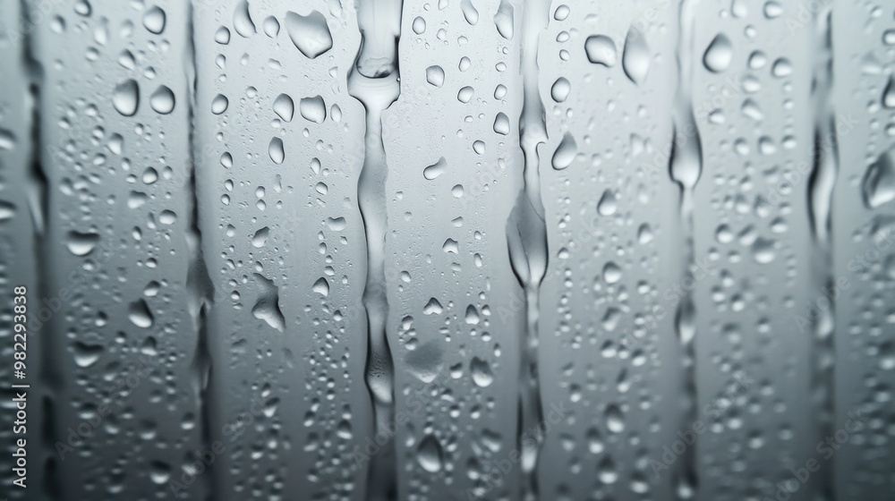 Poster A close up of a window with rain drops on it, AI