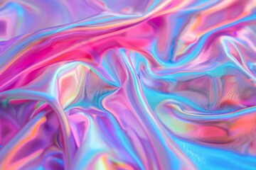 Fototapeta premium Photo of Holographic iridescent effect silk material. Background texture for backdrops or mapping