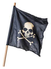 Naklejka premium PNG Black pirate flag waving on a wooden pole outdoors