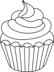 Detailed Line Art of Cupcake Desserts with Whipped Frosting and Cherry Topping - Elegant Vector Illustration for Bakery Designs, Menus, and Culinary Projects Highlighting Sweetness, Creativity