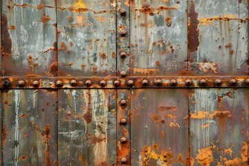 Photo of Old metal sheet with seams. Background texture for backdrops or mapping