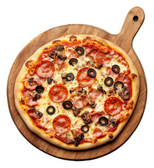 PNG Fresh pepperoni and sausage pizza on wood
