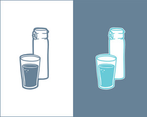 Cartoon Style Illustration of Tumbler Bottle and Glass of Water for Merchandise TShirts Posters Logos Web Design and Hydration Themed Projects
