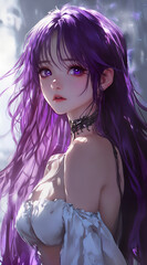 anime-style illustration girl purple hair