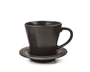 Brown coffee cup on white background. Hot drink.
