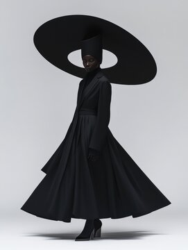 Fashion model showcasing futuristic fashion design, avant-garde couture in artistic photo shoot