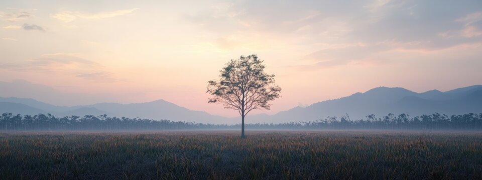 A lone tree surrounded by the remains of a deforested forest