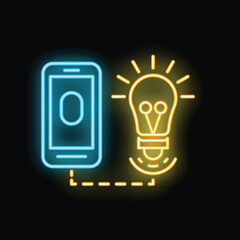 Neon sign depicting a smartphone linked to a shining light bulb, representing the power of mobile devices in sparking creativity and innovation