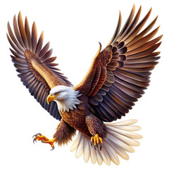 Obraz premium Bald Eagle in Flight, Watercolor Painting, Isolated on White Background, Bald Eagle, American Eagle, Wildlife, Bird, Nature, Bird of Prey